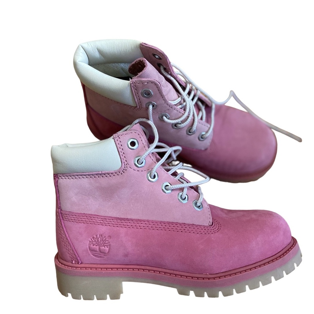 Pink and light pink Timberland boot.